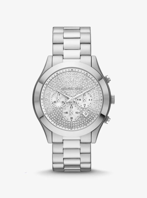 Panske Oversized Hodinky Michael Kors Oversized Slim Runway Pavé Silver-Tone Strieborne - Hodinky Michael Kors Outlet | MNQIV-4015
